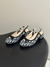 DIOR 26S SLINGBACK PUMPS 35MM IN BLUE DIOR OBLIQUE EMBROIDERED CANVAS WITH BOW