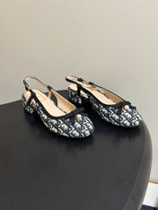 DIOR 26S SLINGBACK PUMPS 35MM IN BLUE DIOR OBLIQUE EMBROIDERED CANVAS WITH BOW