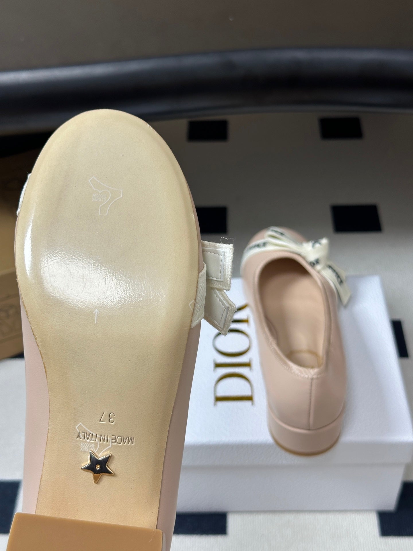 DIOR 26S MARY JANE HIGH HEELS 35MM IN NUDE BEIGE CALFSKIN WITH WHITE LOGO RIBBON