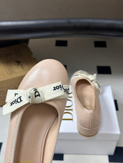DIOR 26S MARY JANE HIGH HEELS 35MM IN NUDE BEIGE CALFSKIN WITH WHITE LOGO RIBBON
