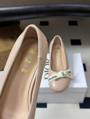 DIOR 26S MARY JANE HIGH HEELS 35MM IN NUDE BEIGE CALFSKIN WITH WHITE LOGO RIBBON