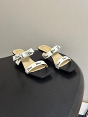 DIOR 26S J'ADIOR MULE SANDALS 35MM IN BLACK CALFSKIN WITH WHITE LOGO RIBBON