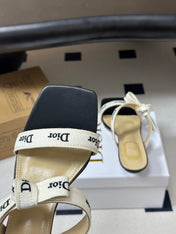 DIOR 26S J'ADIOR MULE SANDALS 35MM IN BLACK CALFSKIN WITH WHITE LOGO RIBBON