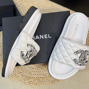 New Style Diamond Buckle Double C Thick Bottom Slippers White Sheepskin