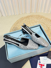 PRA SQUARE TOE SLINGBACK PUMPS PALE SNAKESKIN MOTIF SATIN
