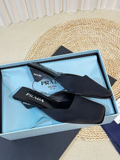 PRA SQUARE TOE MULES BLACK SATIN