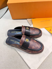 LV CAPRI OPEN BACK LOAFERS IN CHESTNUT BROWN MONOGRAM CALFSKIN
