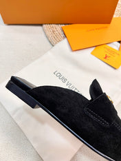 LV CAPRI OPEN BACK LOAFERS IN BLACK SUEDE