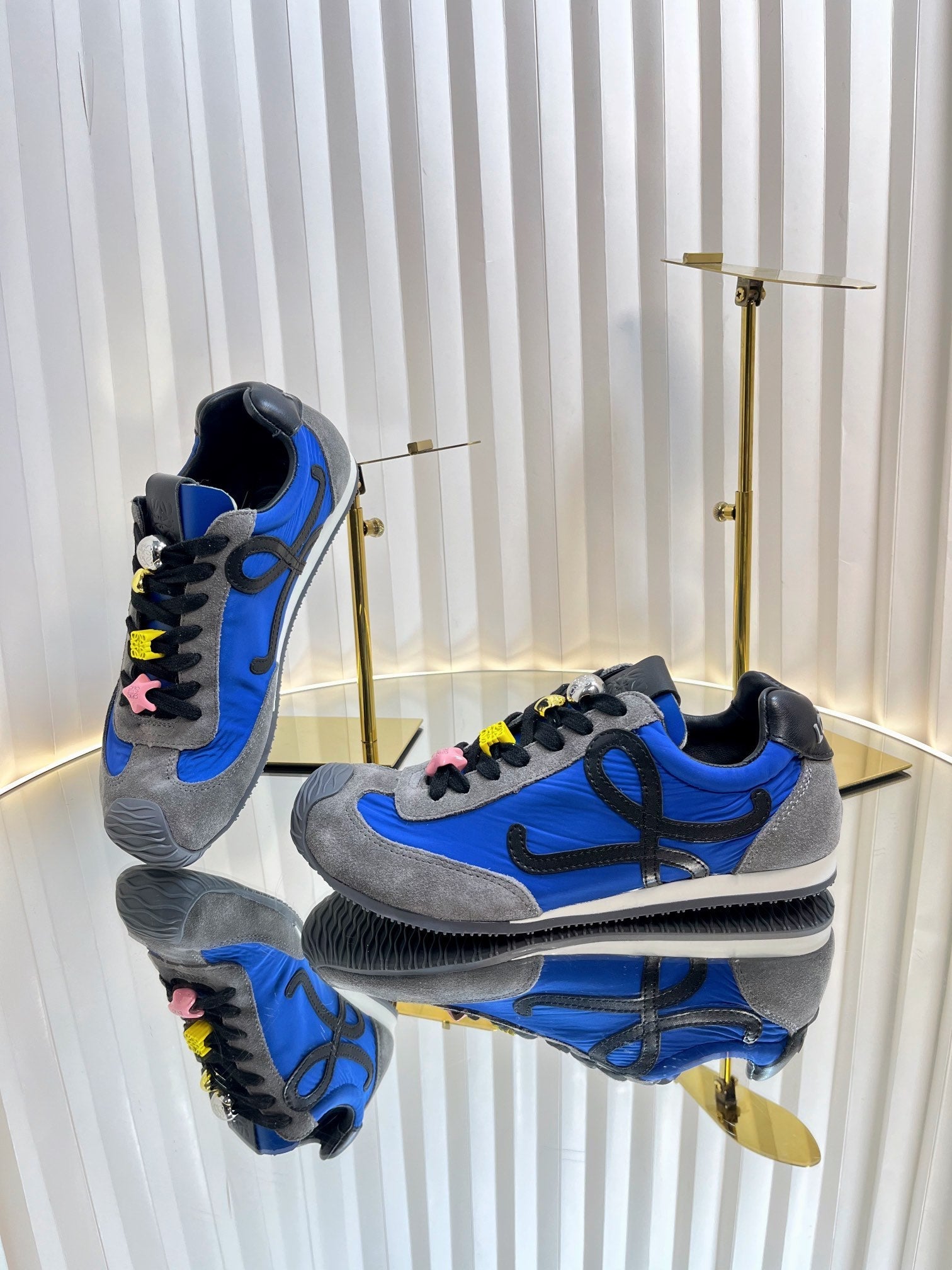 LOEWE 26S RUNNER 2.0 SNEAKERS IN GREY SUEDE AND DARK BLUE FABRIC