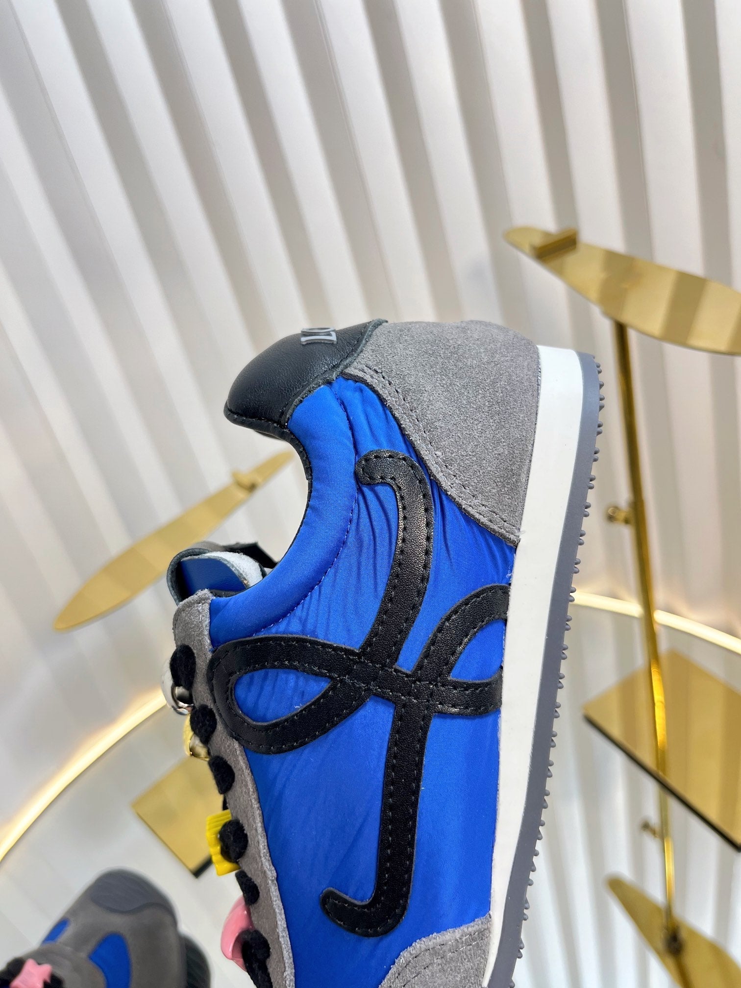 LOEWE 26S RUNNER 2.0 SNEAKERS IN GREY SUEDE AND DARK BLUE FABRIC