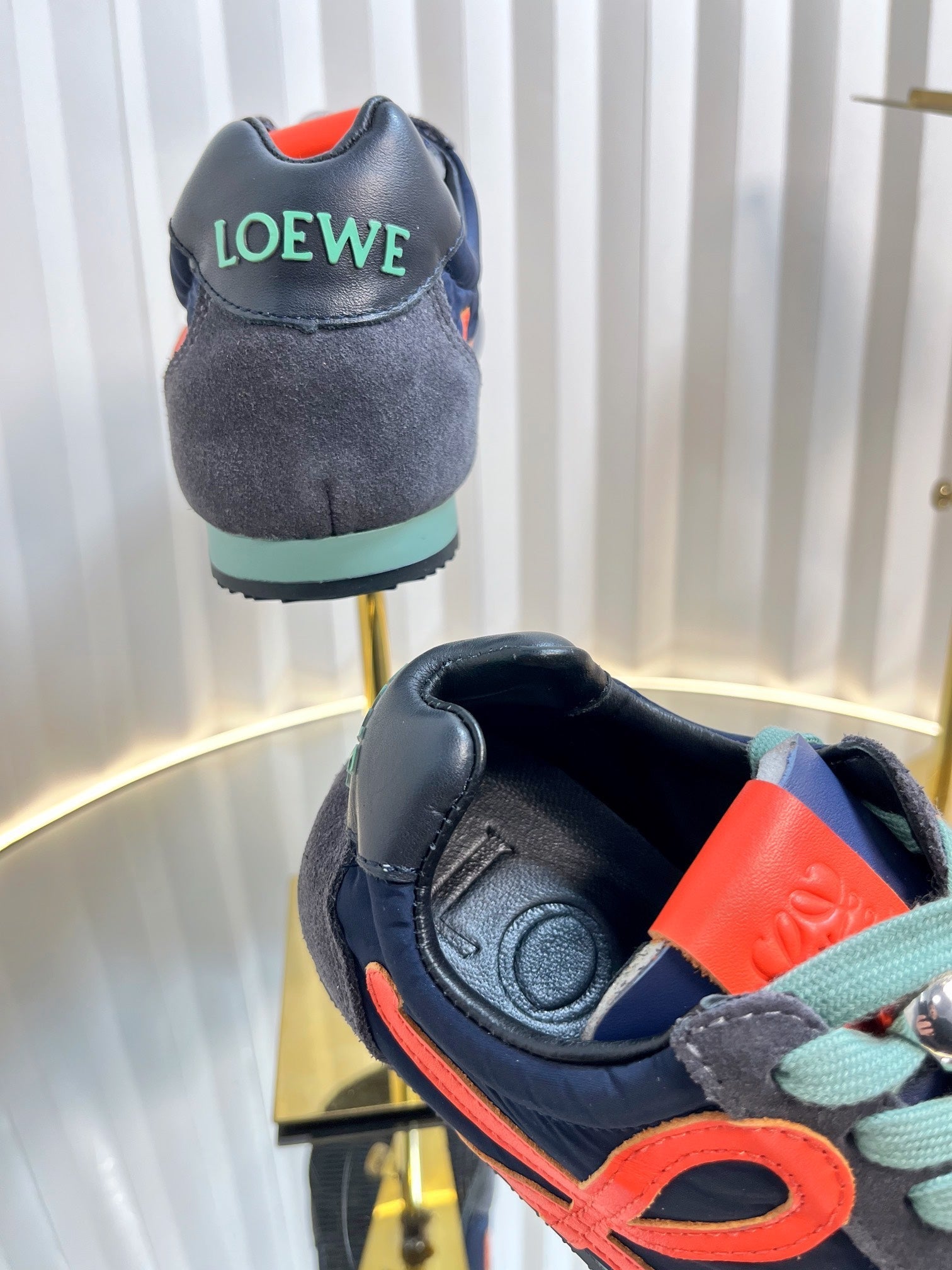 LOEWE 26S RUNNER 2.0 SNEAKERS IN GREY SUEDE AND NAVY BLUE FABRIC