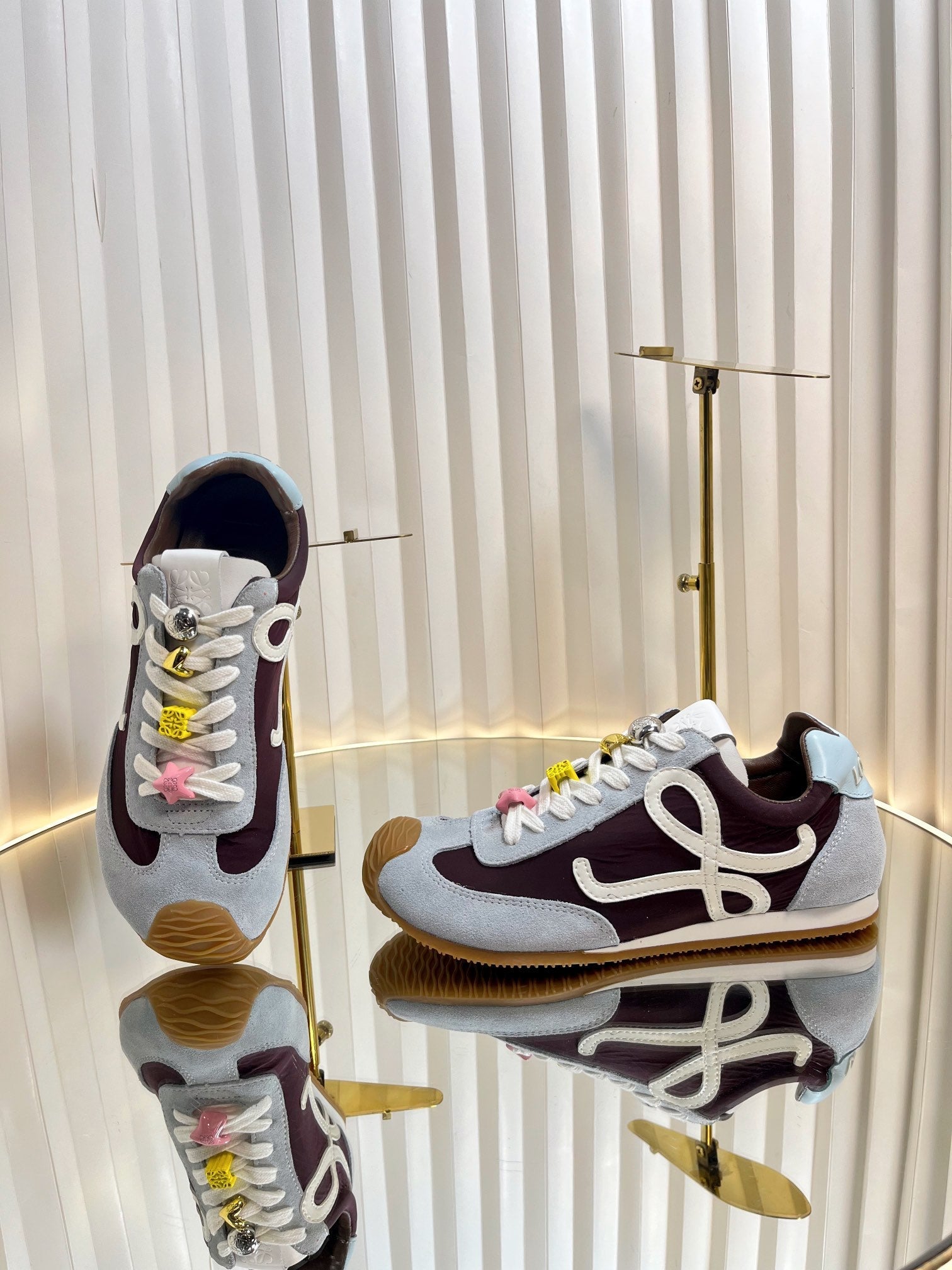 LOEWE 26S RUNNER 2.0 SNEAKERS IN LIGHT BLUE SUEDE AND BROWN FABRIC