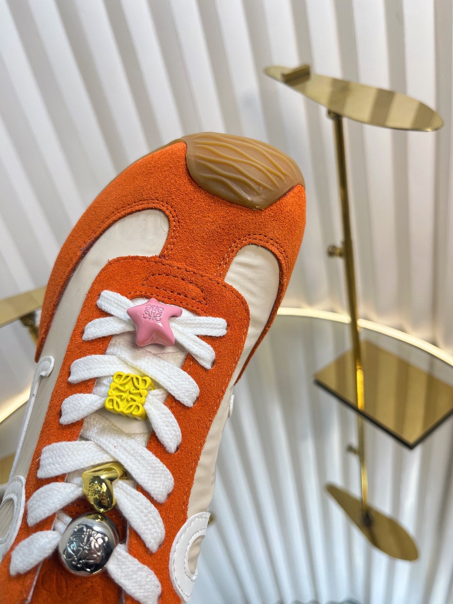 LOEWE 26S RUNNER 2.0 SNEAKERS IN ORANGE SUEDE AND BEIGE FABRIC