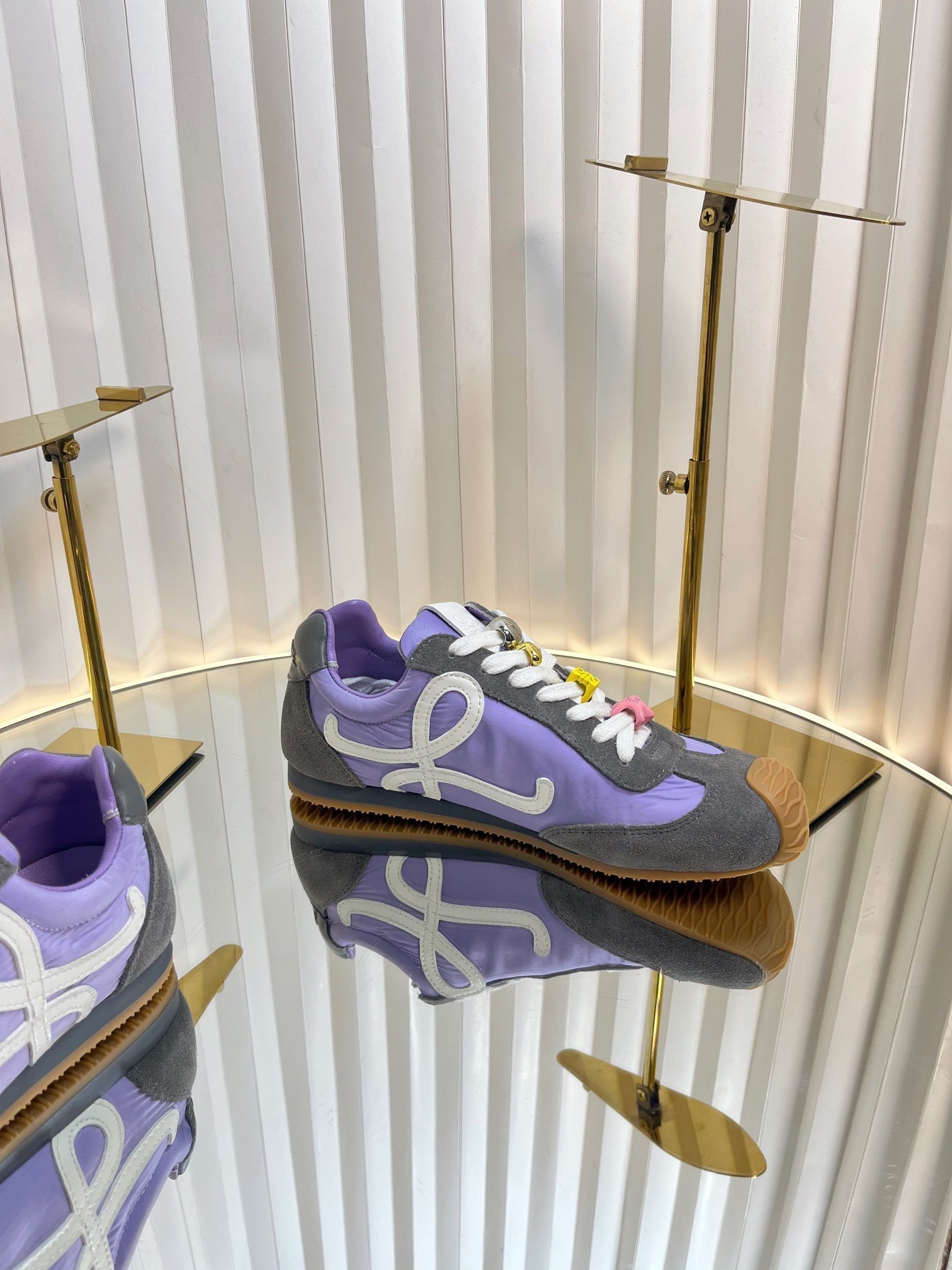 LOEWE 26S RUNNER 2.0 SNEAKERS IN DARK GREY SUEDE AND PURPLE FABRIC