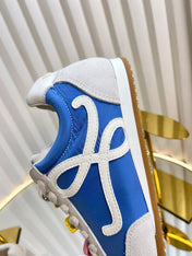 LOEWE 26S RUNNER 2.0 SNEAKERS IN WHITE SUEDE AND BLUE FABRIC