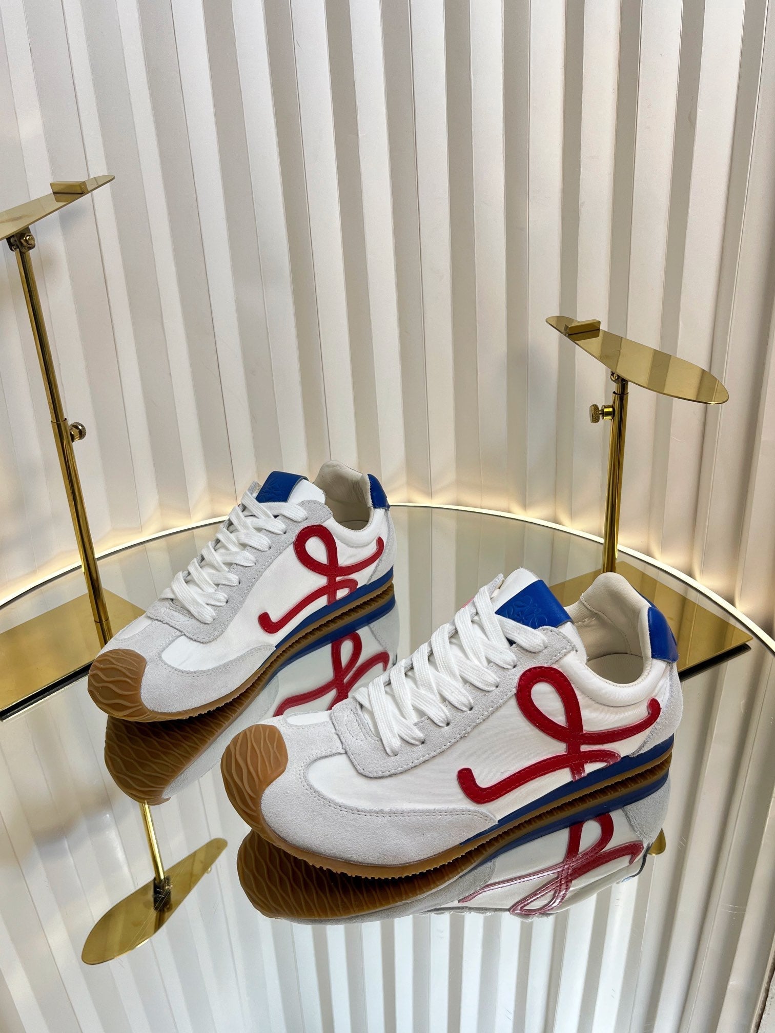 LOEWE 26S RUNNER 2.0 SNEAKERS IN WHITE FABRIC AND SUEDE STYLE 1
