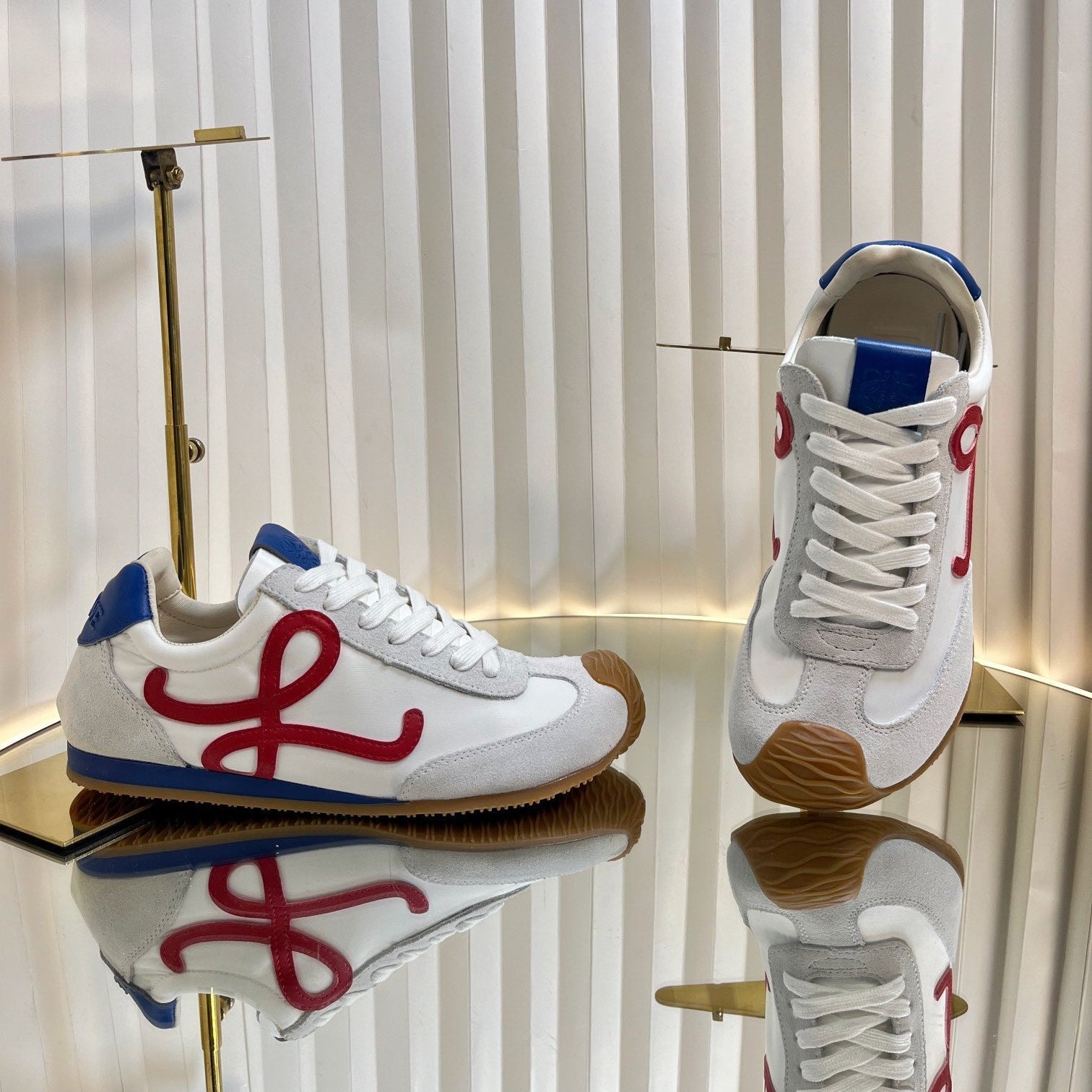 LOEWE 26S RUNNER 2.0 SNEAKERS IN WHITE FABRIC AND SUEDE STYLE 1
