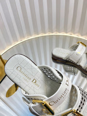 D-AVENUE SLIDES 25S IN WHITE CALFSKIN MICRO CANNAGE MOTIF
