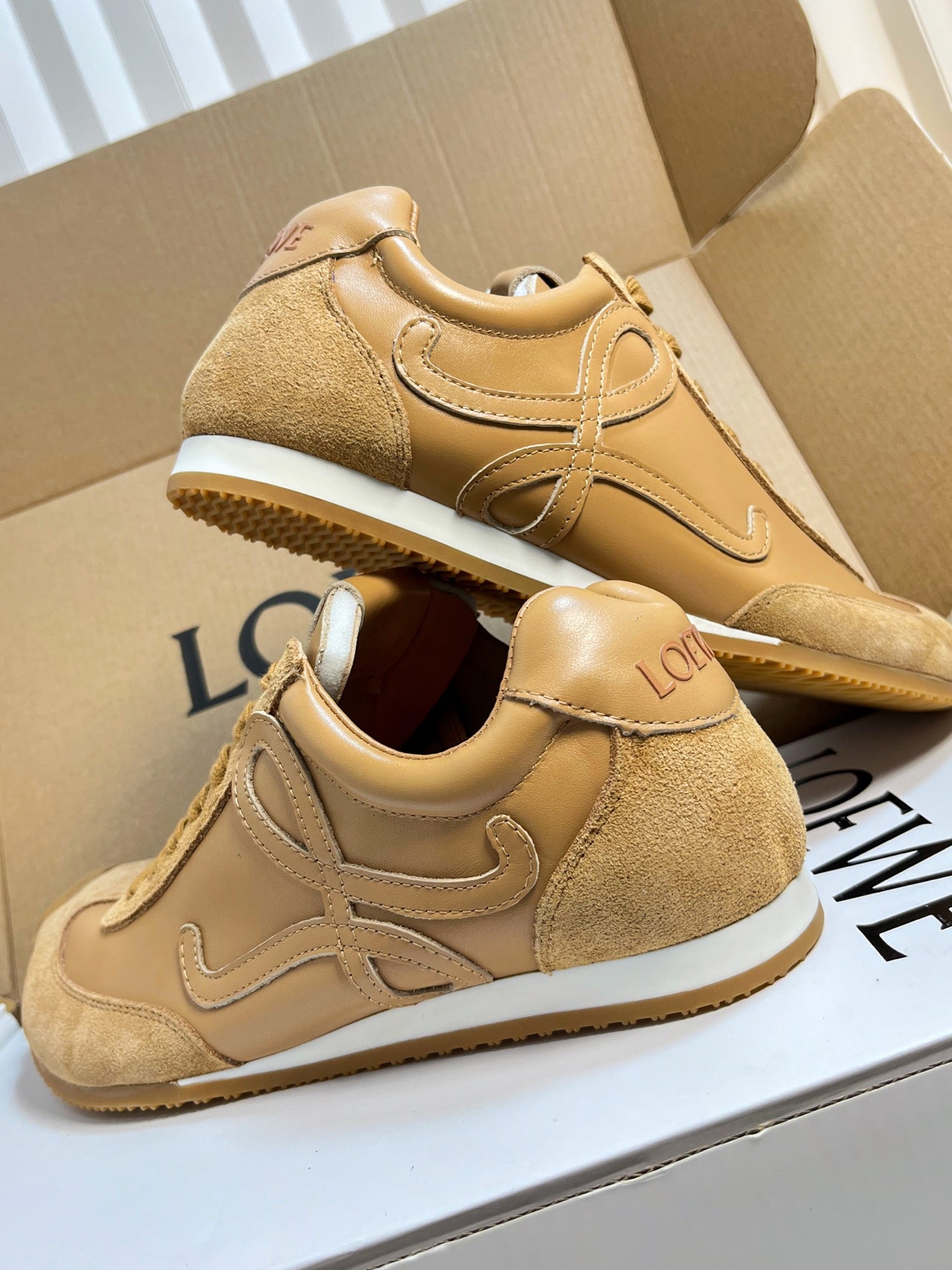 LOEWE 26S RUNNER 2.0 SNEAKERS IN BROWN CALFSKIN AND SUEDE