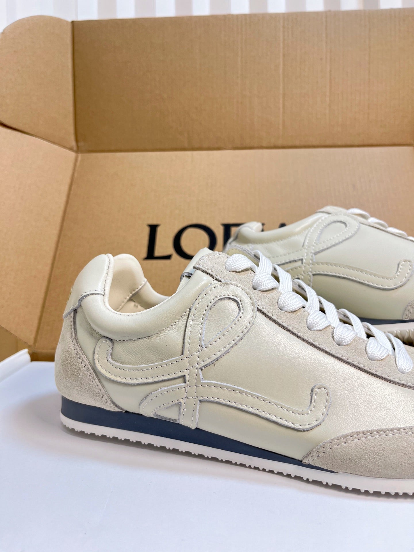 LOEWE 26S RUNNER 2.0 SNEAKERS IN OFF-WHITE CALFSKIN AND SUEDE