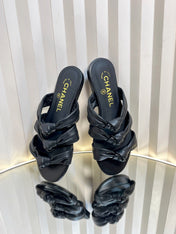 THREE STRAPS MULE IN BLACK CALFSKIN