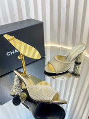 CHANEL 26S EMBELLISHED HEELED SANDALS 80 MM IN GOLD LAMBSKIN