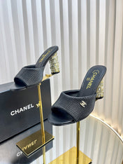 CHANEL 26S EMBELLISHED HEELED SANDALS 80 MM IN BLACK LAMBSKIN