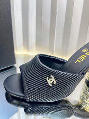 CHANEL 26S EMBELLISHED HEELED SANDALS 80 MM IN BLACK LAMBSKIN