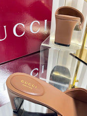 GUCCI 26S HIGH-HEELED SANDALS 45 MM IN BROWN CALFSKIN