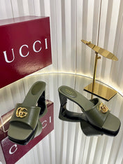 GUCCI 26S HIGH-HEELED SANDALS 45 MM IN MOSS GREEN CALFSKIN