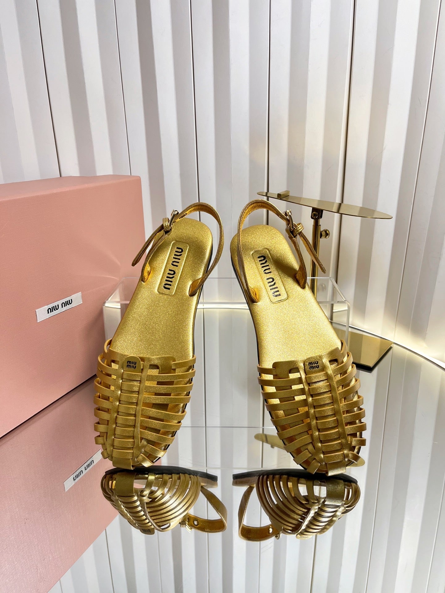 MIUMIU 26S SLINGBACK SANDALS IN GOLD CALFSKIN