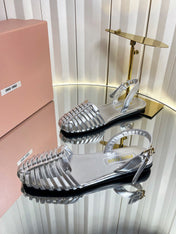 MIUMIU 26S SLINGBACK SANDALS IN SILVER CALFSKIN