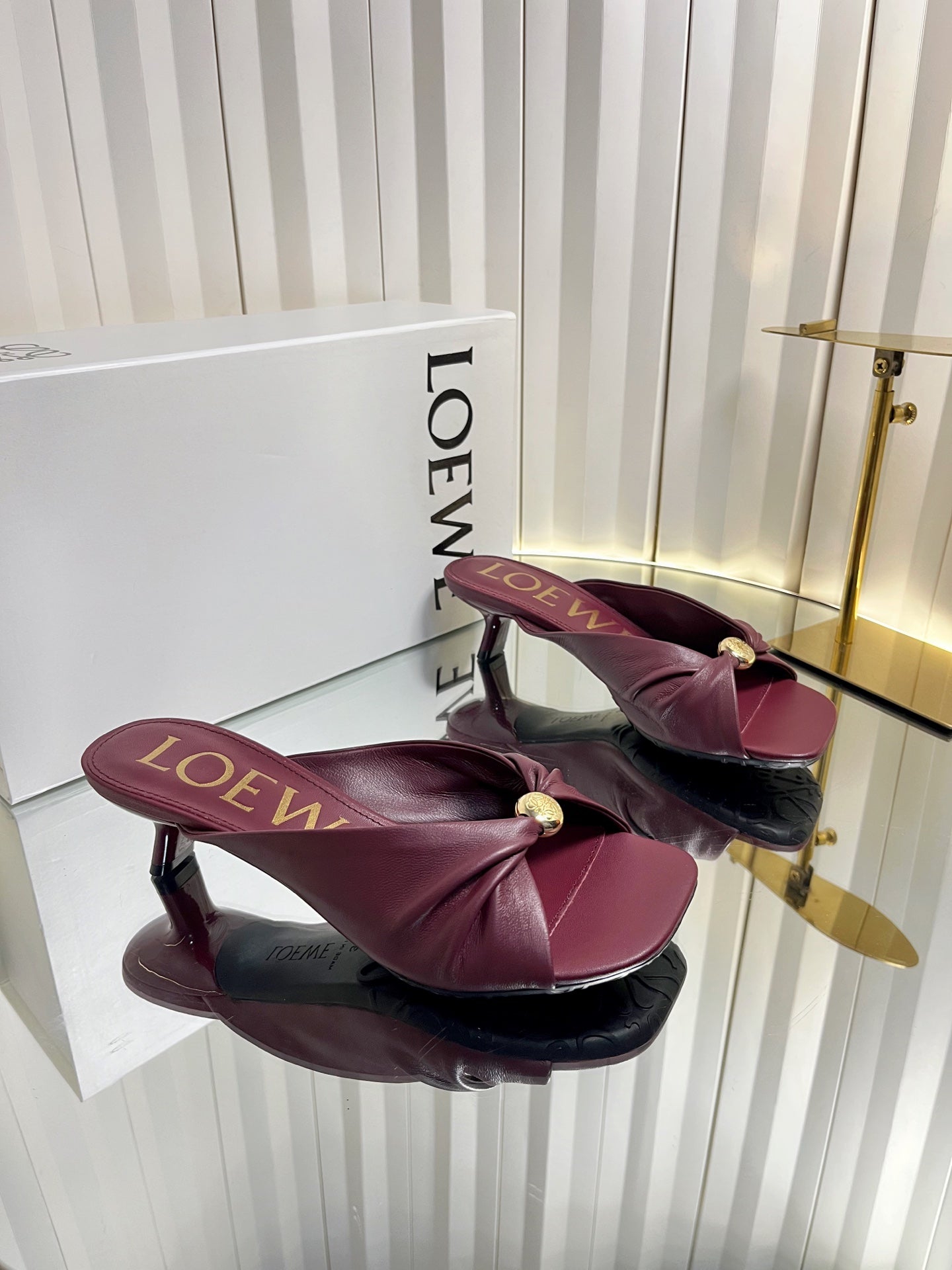 LOEWE 26S HEELED SANDALS 45 MM IN DARK RED CALFSKIN
