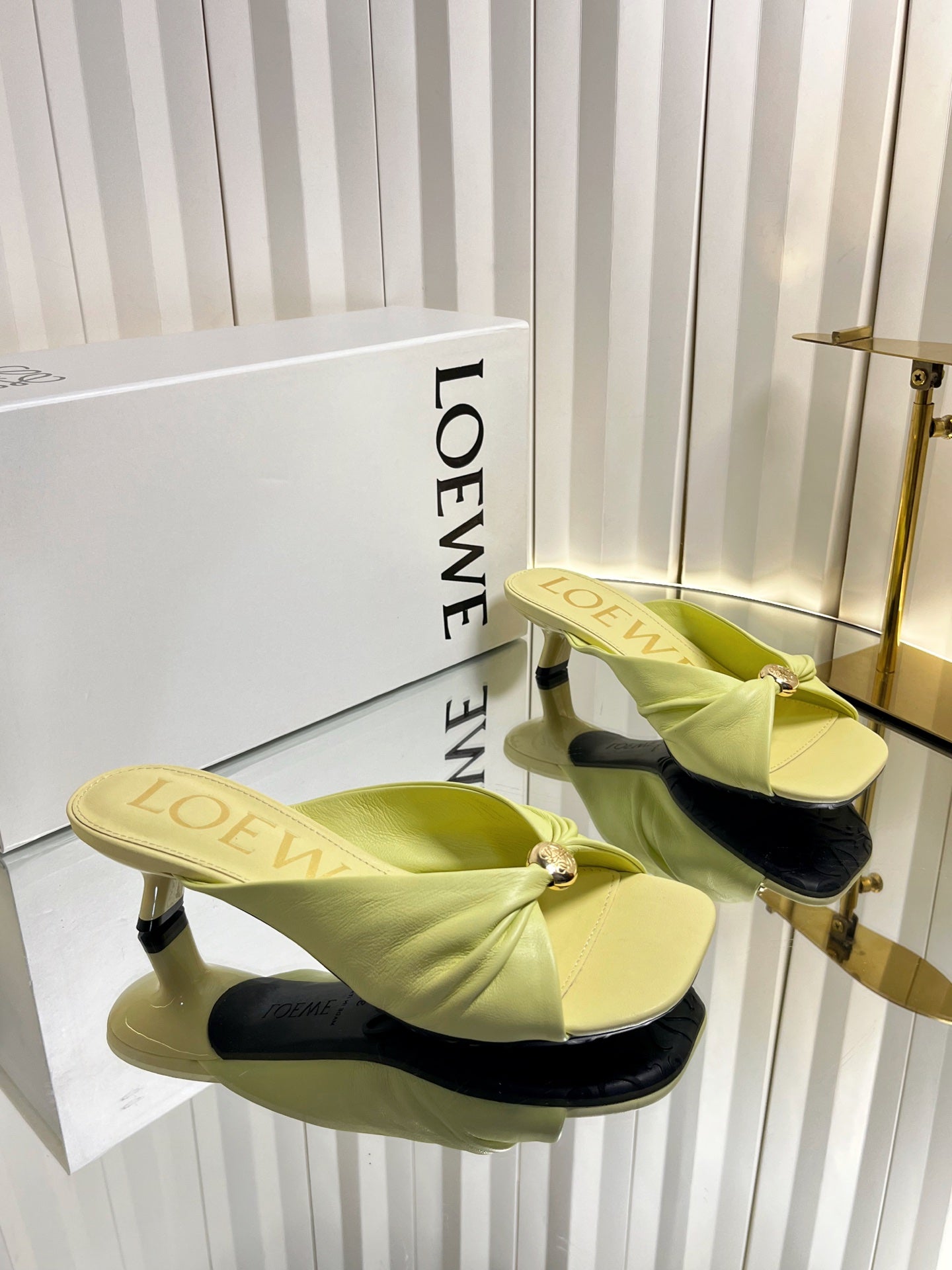 LOEWE 26S HEELED SANDALS 45 MM IN LIGHT YELLOW CALFSKIN