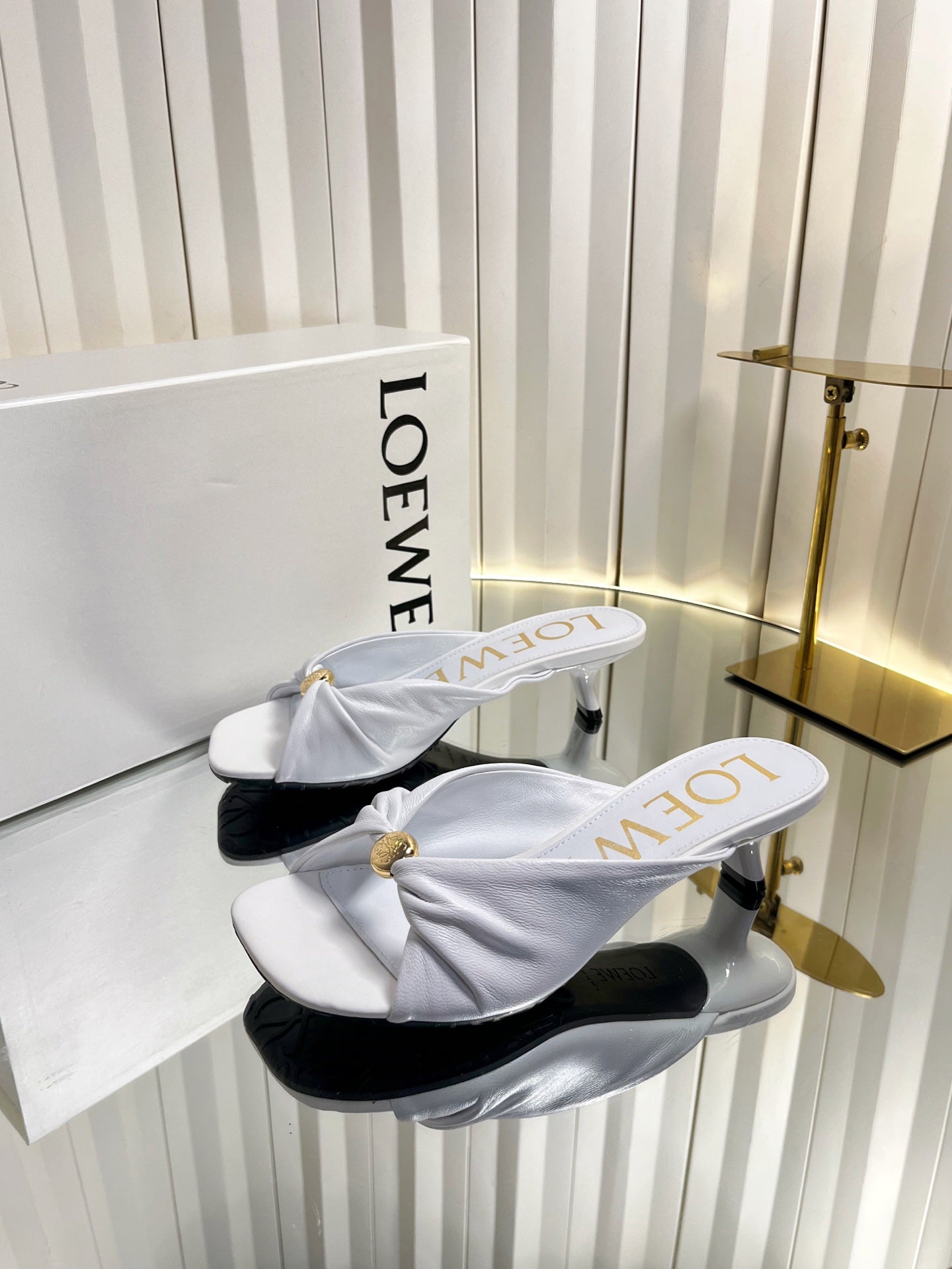 LOEWE 26S HEELED SANDALS 45 MM IN WHITE CALFSKIN