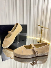 CHANEL 26S ESPADRILLE MARY JANE SHOES IN BEIGE LAMBSKIN