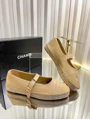 CHANEL 26S ESPADRILLE MARY JANE SHOES IN BEIGE LAMBSKIN