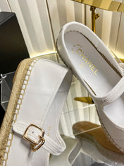 CHANEL 26S ESPADRILLE MARY JANE SHOES IN WHITE LAMBSKIN