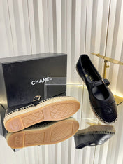 CHANEL 26S ESPADRILLE MARY JANE SHOES IN BLACK LAMBSKIN