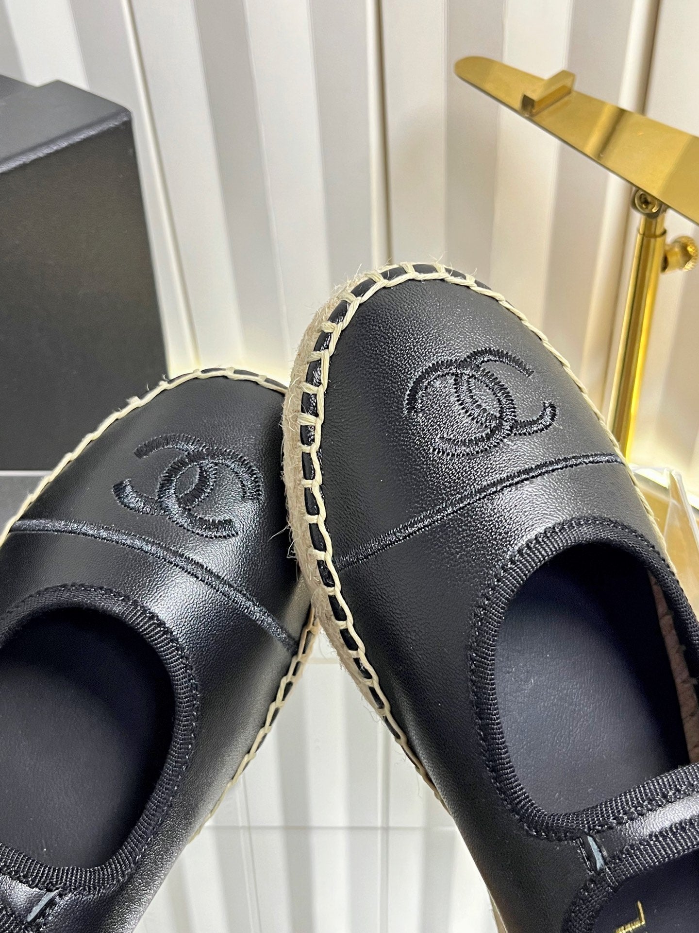 CHANEL 26S ESPADRILLE MARY JANE SHOES IN BLACK LAMBSKIN