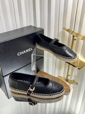 CHANEL 26S ESPADRILLE MARY JANE SHOES IN BLACK LAMBSKIN