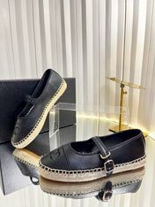 CHANEL 26S ESPADRILLE MARY JANE SHOES IN BLACK LAMBSKIN