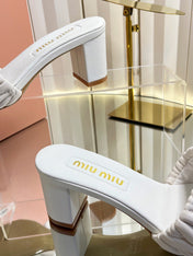 MIUMIU 26S PADDED MATELASSE MULE HEELS 65MM IN WHITE CALFSKIN GOLD HARDWARE