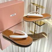 MIUMIU 26S THONG FLAT SANDALS IN WHITE CALFSKIN