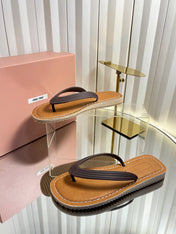MIUMIU 26S THONG FLAT SANDALS IN DARK BROWN CALFSKIN