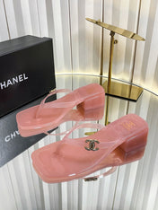 CHANEL 26S TRANSPARENT THONG SANDALS IN PASTEL PINK PVC