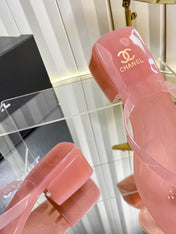 CHANEL 26S TRANSPARENT THONG SANDALS IN PASTEL PINK PVC