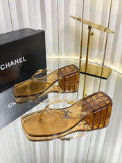 CHANEL 26S TRANSPARENT THONG SANDALS IN BROWN PVC
