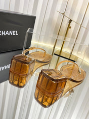 CHANEL 26S TRANSPARENT THONG SANDALS IN BROWN PVC