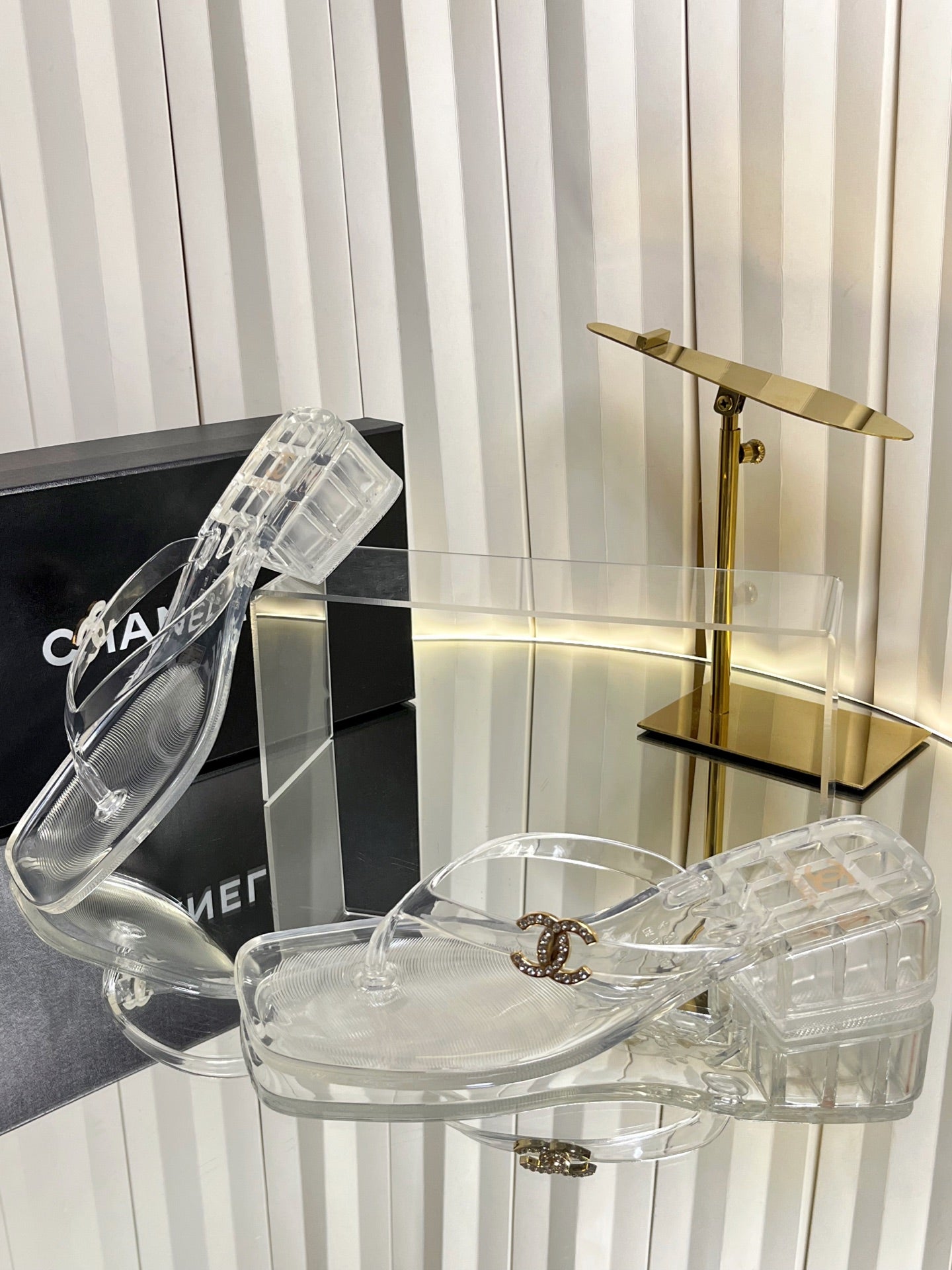 CHANEL 26S THONG SANDALS IN TRANSPARENT WHITE PVC